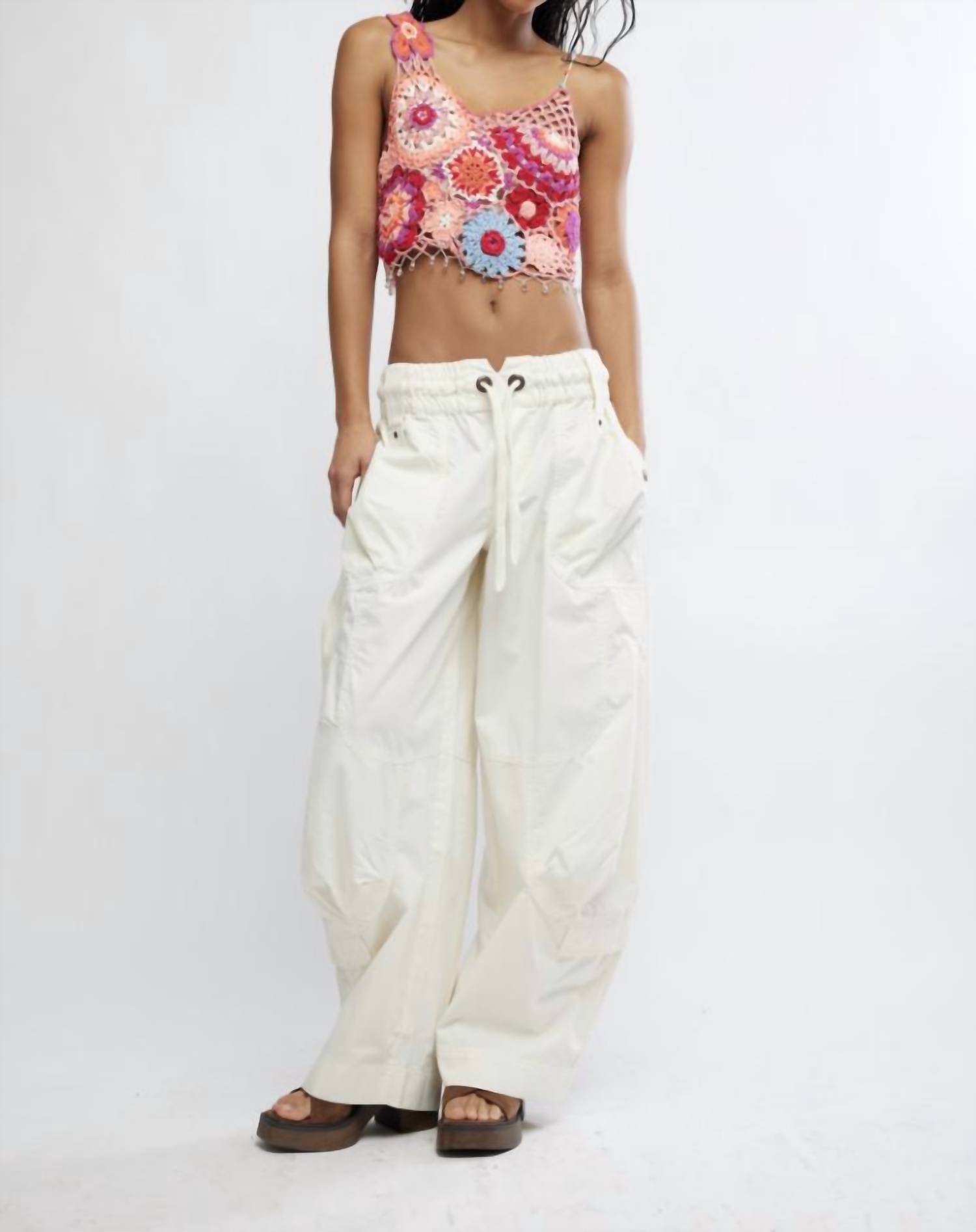 New Free People Fiorella Crochet Tank In Pink Solstice